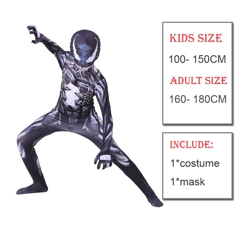 

Kids Venom Costume Boys cosplay Superhero Venom Super hero Costumes suit Jumpsuit Bodysuit Halloween Costume For Adult Children