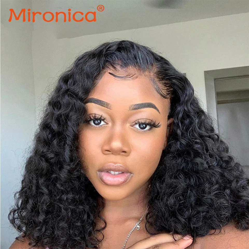 Парики на сетке спереди Боб Курчавые Кудрявые человеческие волосы Короткие