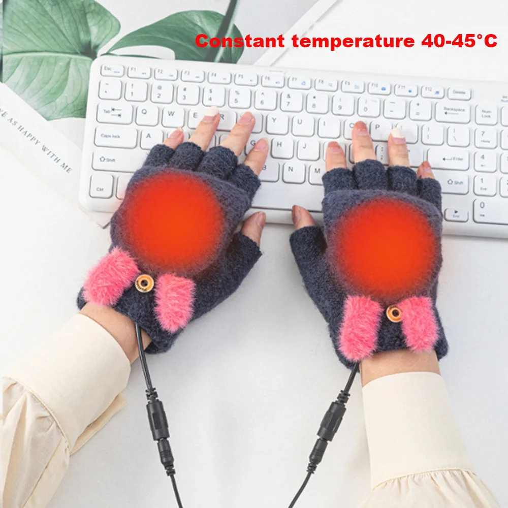

Electric Heating Gloves USB Charging Heating Half-Finger Clamshell Woolen Knitted Cartoon Online Warm Gloves