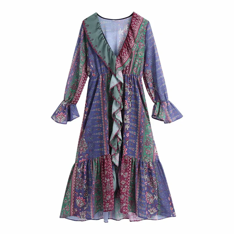 Женское длинное платье Evfer с богемным принтом шикарное шифоновое V-образным