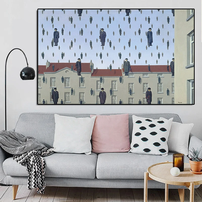

Картина маслом по холсту Rene Magritte Golconda 1953, плакаты и принты, Настенная картина для гостиной, украшение для дома