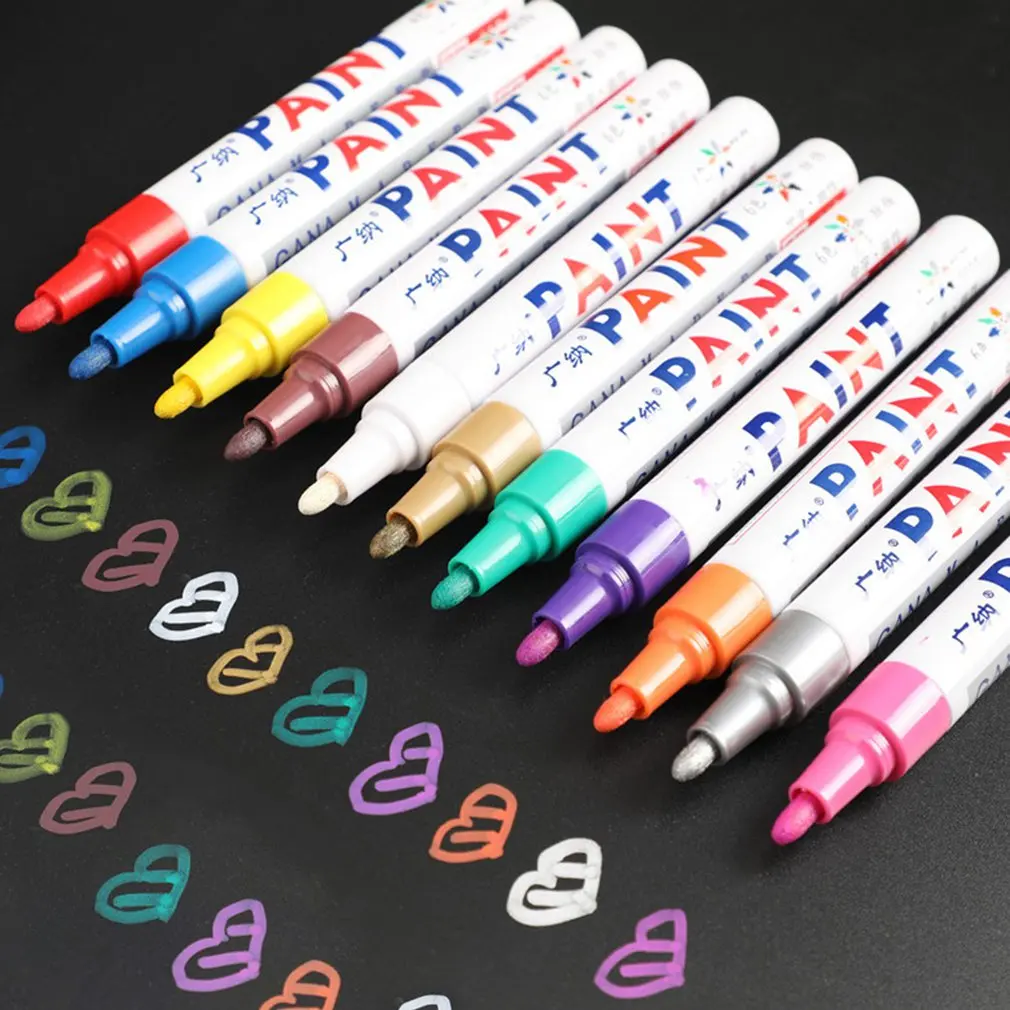 

12 Colors Paint Marker Pen Fade-proof Car Tyre Tire Tread CD Metal Permanent Paint Marker Graffti Oily Macador Caneta Stationery