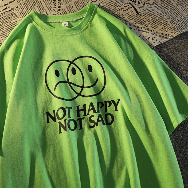 Японо Стиль в стиле ретро из хлопка и рисунком виде улыбающихся рожиц Футболка с