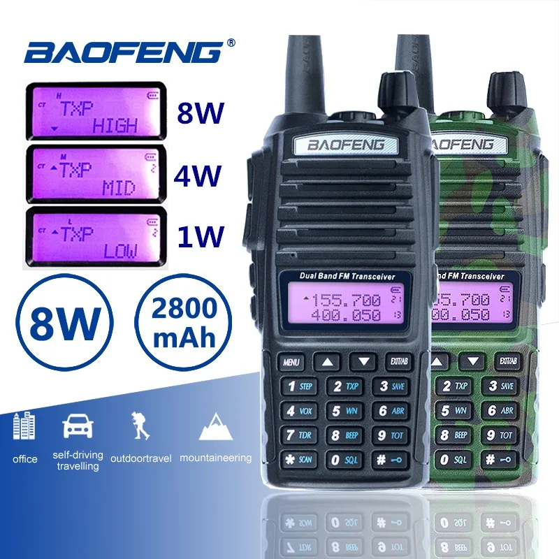 Baofeng UV-82 иди и болтай Walkie Talkie 8 Вт Dual PTT двухстороннее радио двухдиапазонный Портативный UV 82 трансивер UV82 Woki токи сертификатом от сертификационной радиостанций 50 км