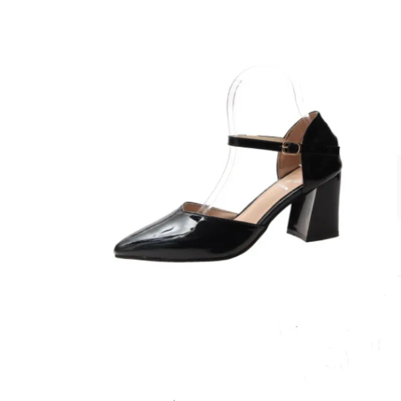 

High-heeled female Korean version pointed pointed thick heel buckle single shoes women spring new wild student high-heeled women