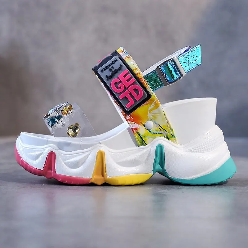 Женские массивные шлепанцы на платформе 10 см повседневные пляжные с пряжкой