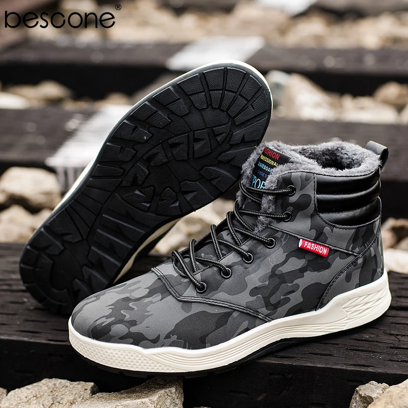 BESCONE/мужские высокие зимние кроссовки уличная Водонепроницаемая теплая плюшевая