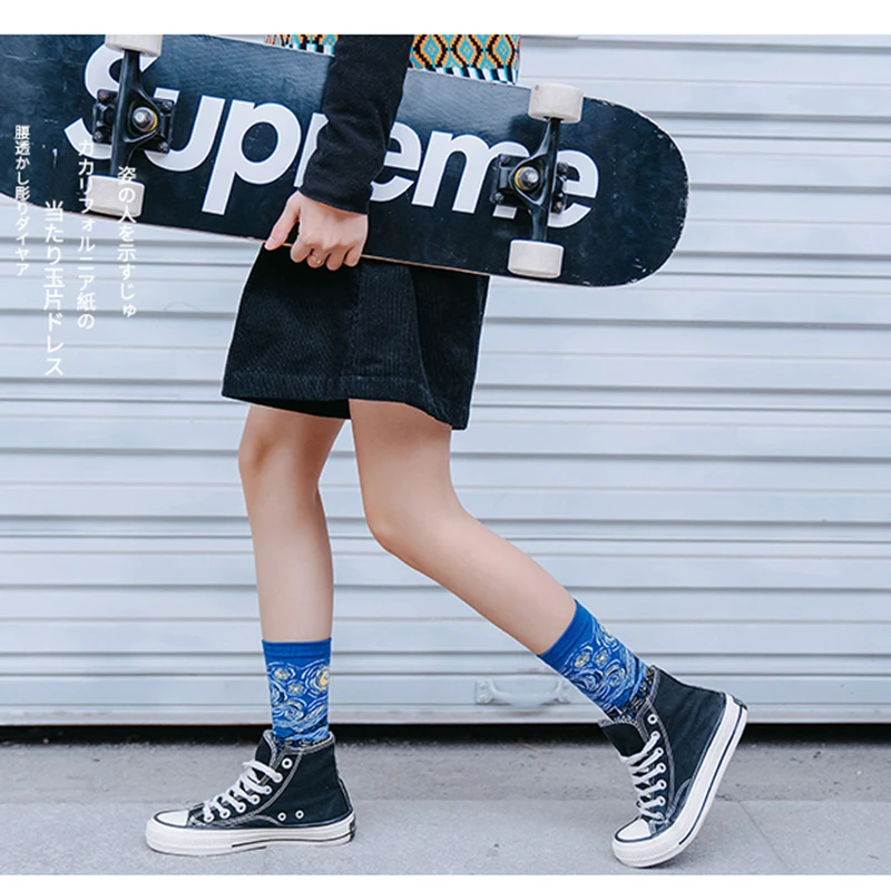 

Oil Painting Women's Socks Classic Art Van Gogh Starry Night World Famous Men Long Cotton Socks Fashion Casual Sokken For Female