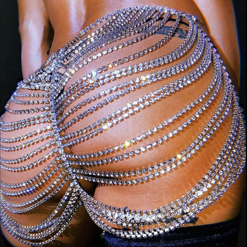 

Europe Exaggerate Rhinestone Tassel Skirt Women 2023 Sexy Shining Glitter Panties Metal Chain Night Club Beach Mini Skirt