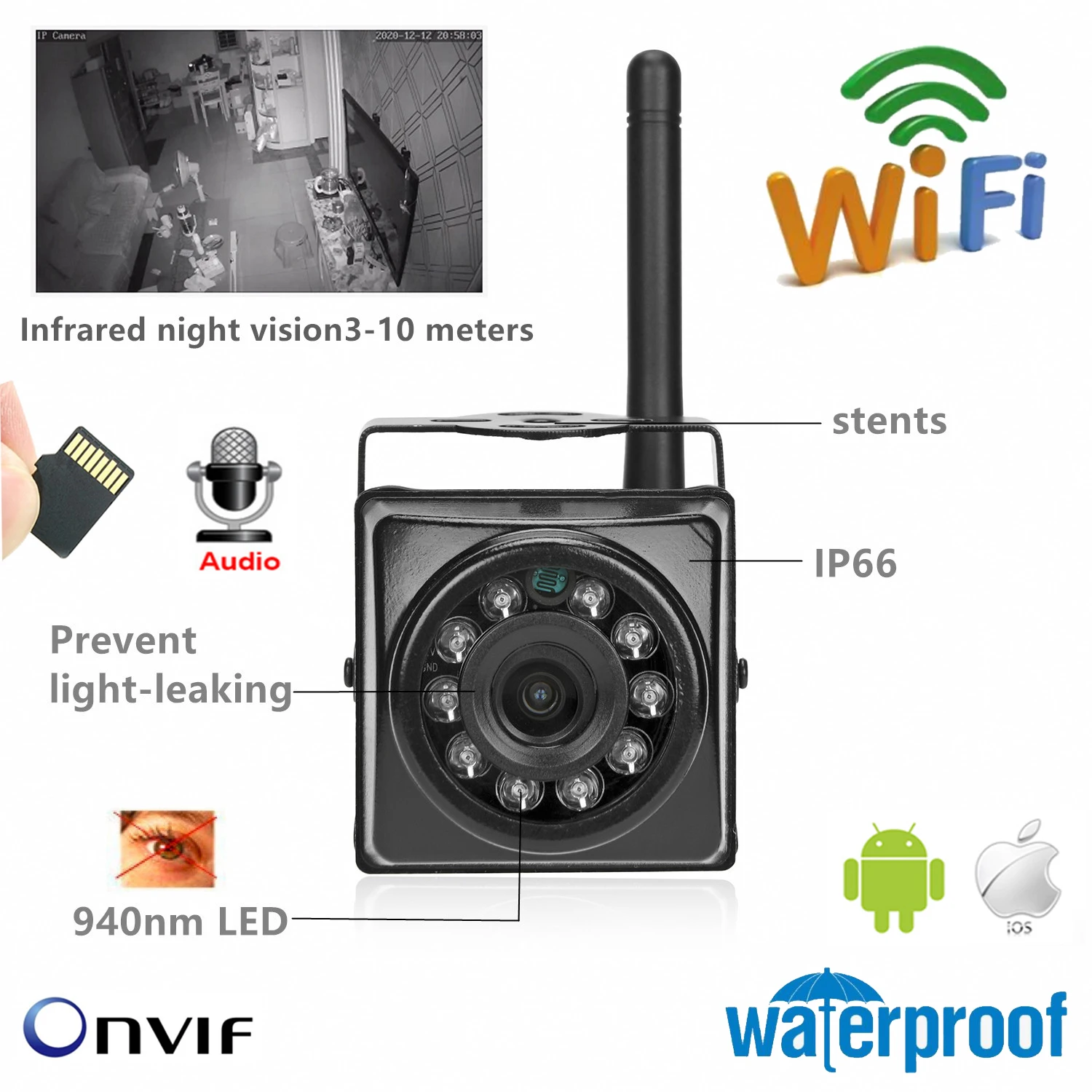 Waterproof Outdoor 4K 8MP 1080p 720p 960p 3mp 5mp 940nm Mini IR Wifi IP Camera With Audio Input Output SD Card Slot&Reset Button