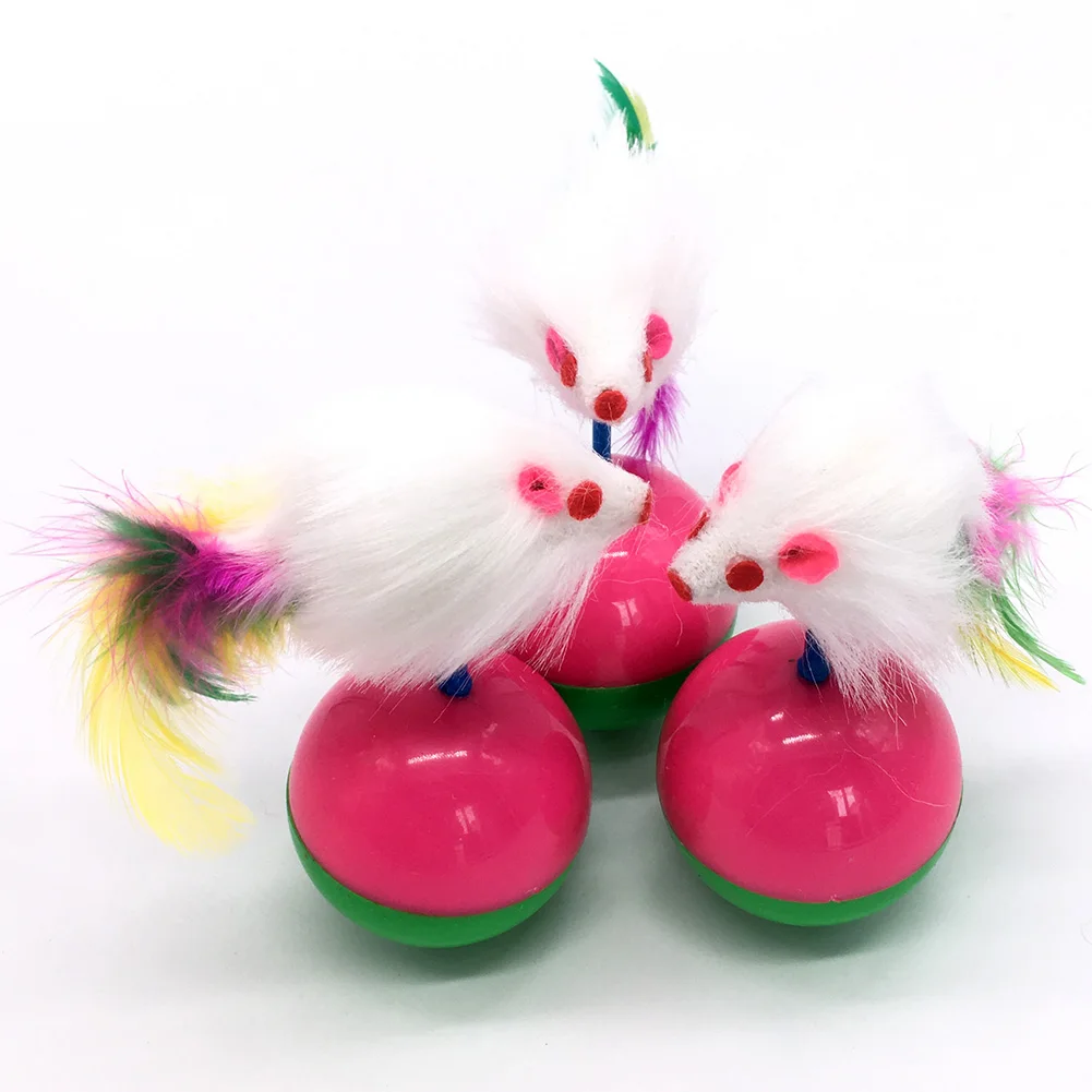 

Pet Supplies 1Pc Tumbler Ball With A Diameter Of 5.5 Cm Pet Cat Toy Interactive Toy Feather Fake Mouse Toy Plush Mouse Ball