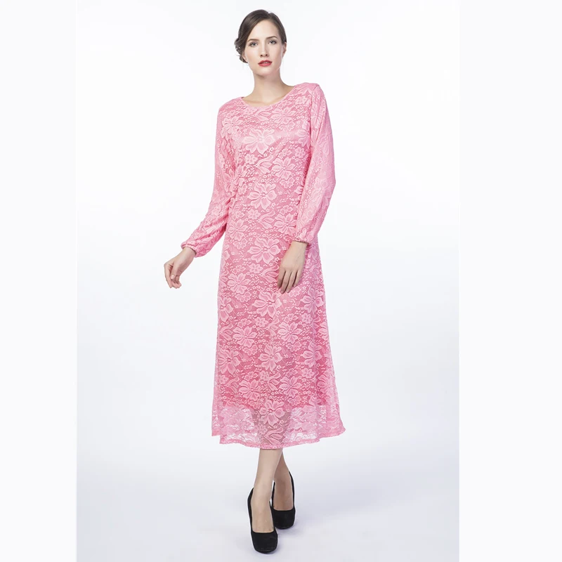 Дубаи стильные кружевные платья женские мусульманские осенние двухслойные