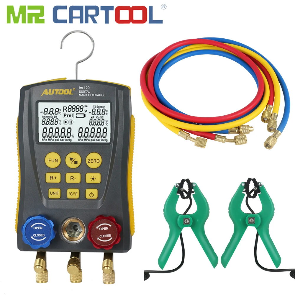 Mr Cartool HVAC вакуумное давление Температурный тест er тест утечки холодильные инструменты цифровой манометр метр зажим трубки
