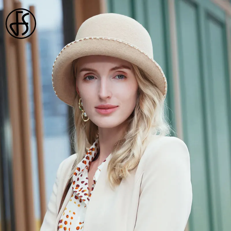 Женская винтажная шляпка-Колокол FS шерстяная шляпка-котелок с широкими полями