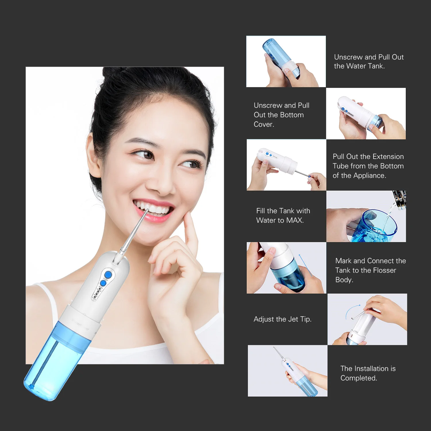 Ирригатор полости рта Carevas беспроводной 200 мл 4 режима зарядка от USB 5