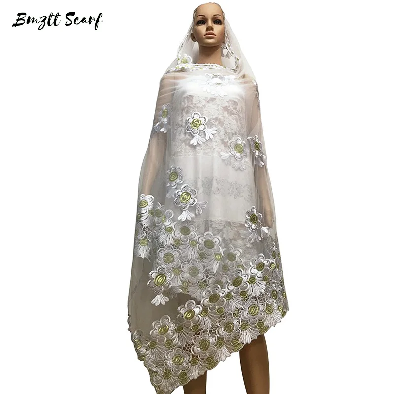 Новая африканская Женская шаль вышитый мусульманский женский шарф из тюли