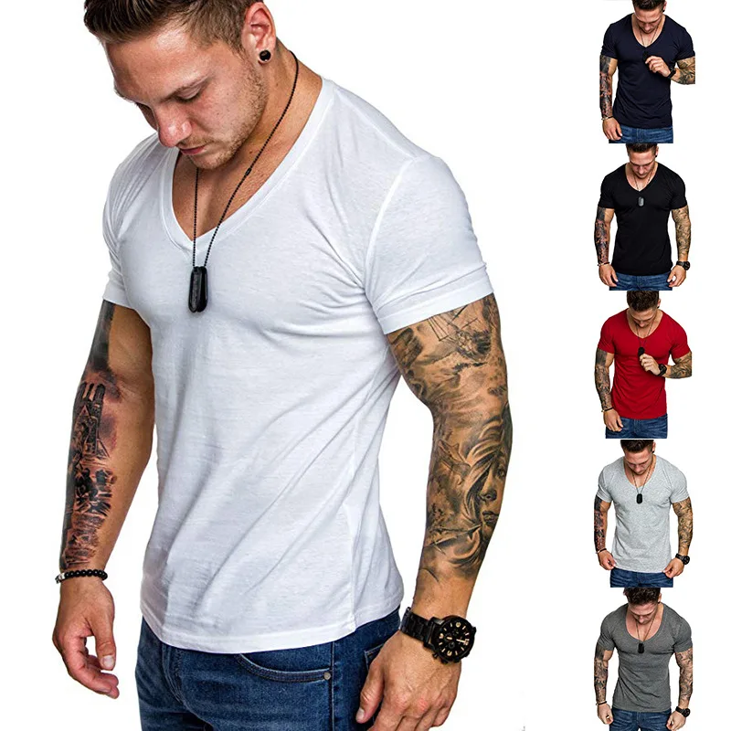 

2021 New Short-Sleeved Solid Color Men's T-Shirt Pleated Shoulder Jacquard Stripes Slim T-Shirt Men's Casual Sports Wild T-Shirt