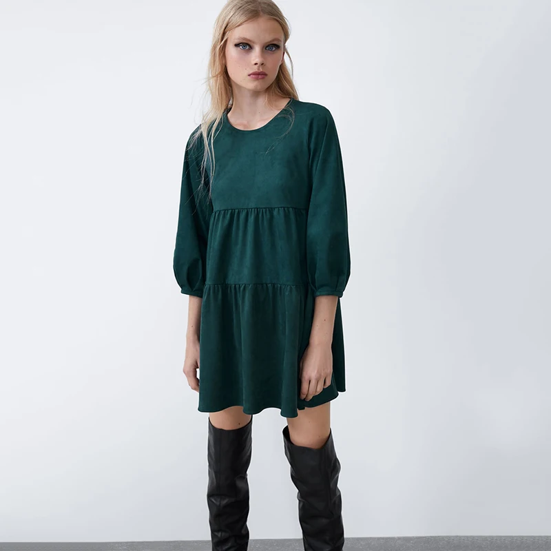 Новинка 2019 женское Повседневное платье модное круглый вырез короткий рукав