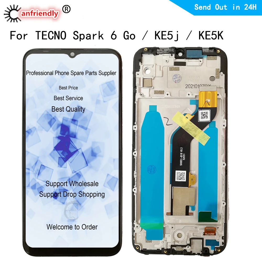 Pantalla LCD de 6,52 "IPS para Infinix, Panel t&aacute;ctil con montaje de marco, para Tecno Spark 6, Go 2020, KE5j, KE5k-0