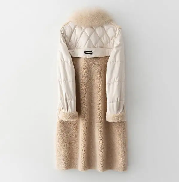 Real Fur Coat Female Wool Jacket Fox Fur Collar Sheep Shearling Autumn Winter Coat Women Clothes Korean Down Coat ZT4287