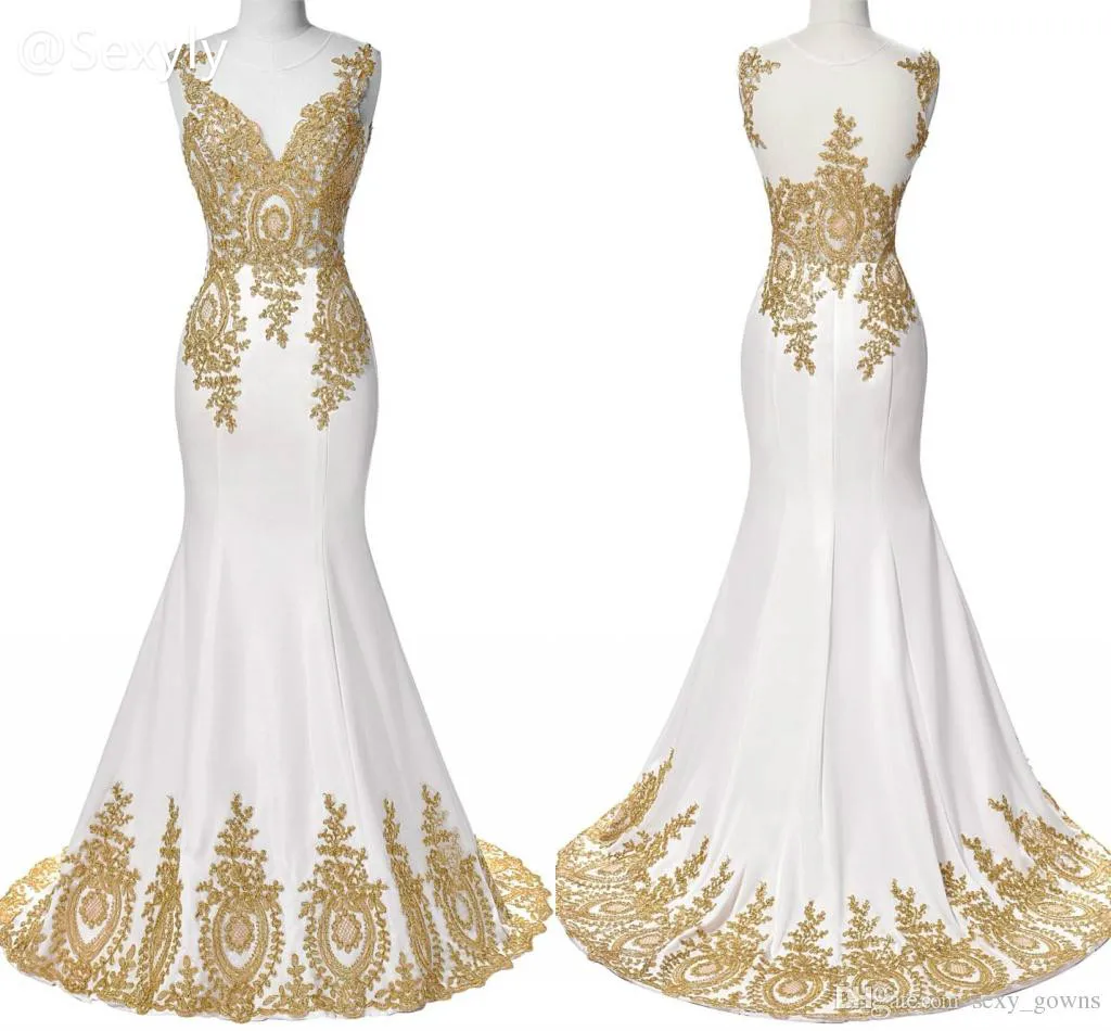 

White And Gold Lace Evening Dresses 2021 Elegant Mermaid Satin Long Sleeve Prom Dress Plus Size African Formal Party Wear Gown