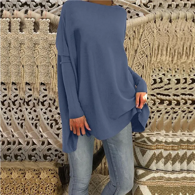 Женский свободный пуловер с рукавом летучая мышь однотонный Повседневный