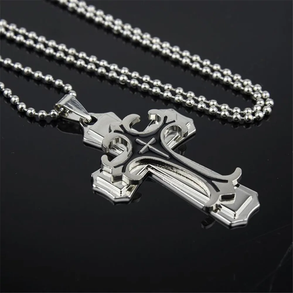 

New Retro Three-Layer Cross Men's Necklace Domineering High-End Jewelry Hip Hop Punk Party Locomotive Pendant Gift Wholesale