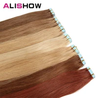 alishow tape in human hair extensions 20pcs european remy straight adhensive extension tape on hair