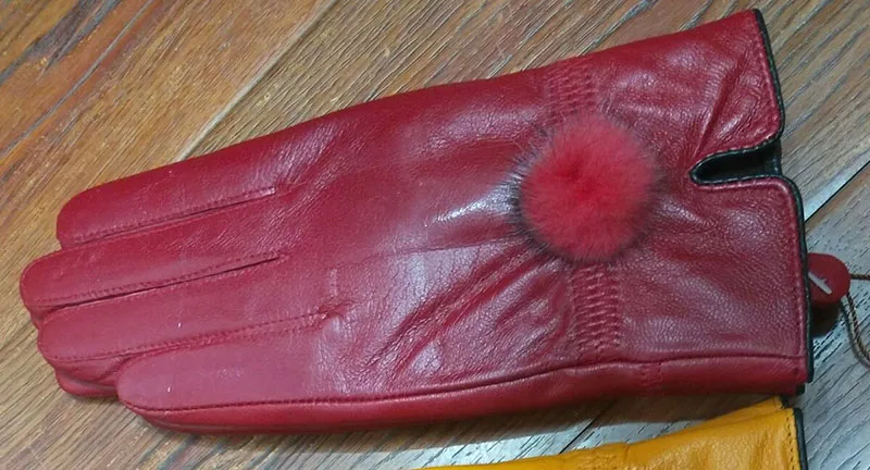 Burgundy Перчатки из натуральной кожи женские теплые модные зимние женские перчатки с натуральным мехом норки Роскошные перчатки с пальцами - Цвет: Burgundy