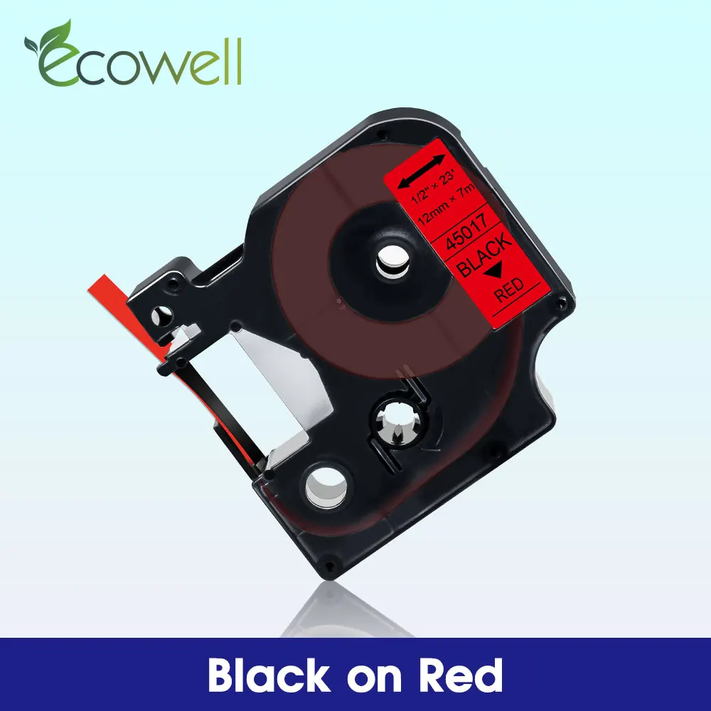 

Ecowell Black on Red 45017 12mm Compatible Dymo D1 label tape 45017 repalce for Dymo LabelManager 160 210D 280 360D 100 120 300