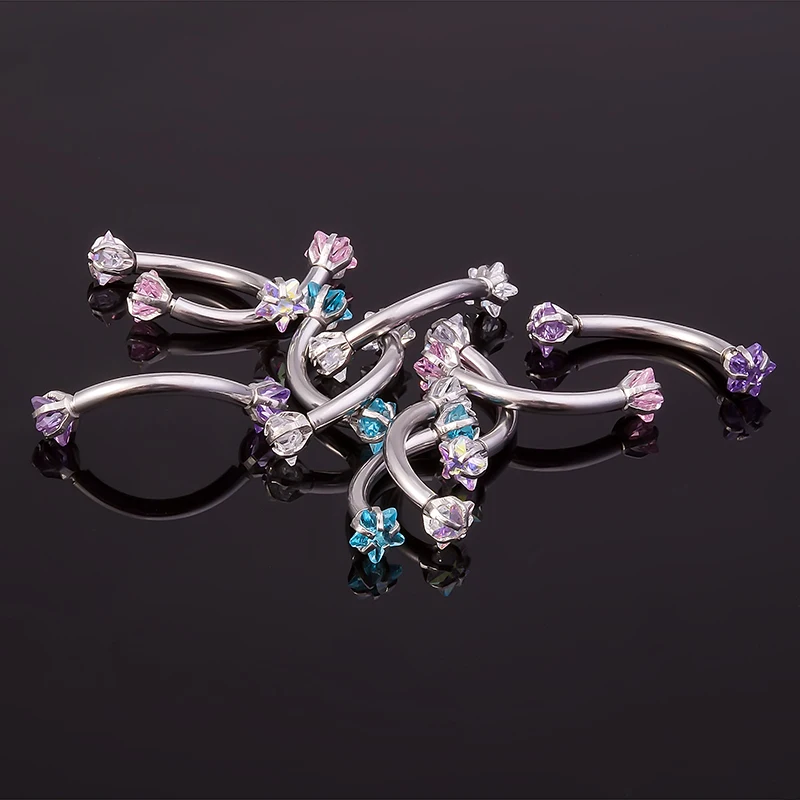 Стальная Спиральные серьги с цирконом кольца для пирсинга бровей и Козелка