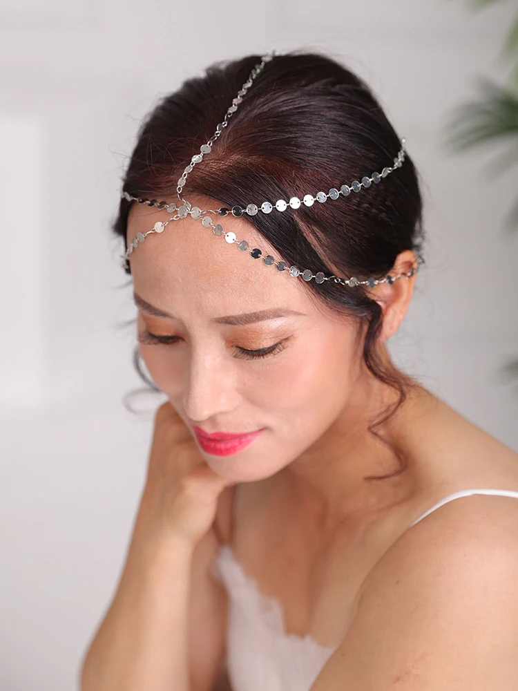 Винтажные Серебристые кулоны и золотая цепочка для ношения на голове блеск