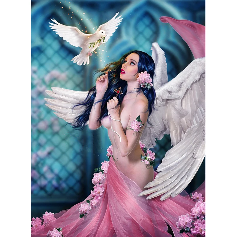 Полная квадратная круглая алмазная живопись сексуальный ангел девушка и белая