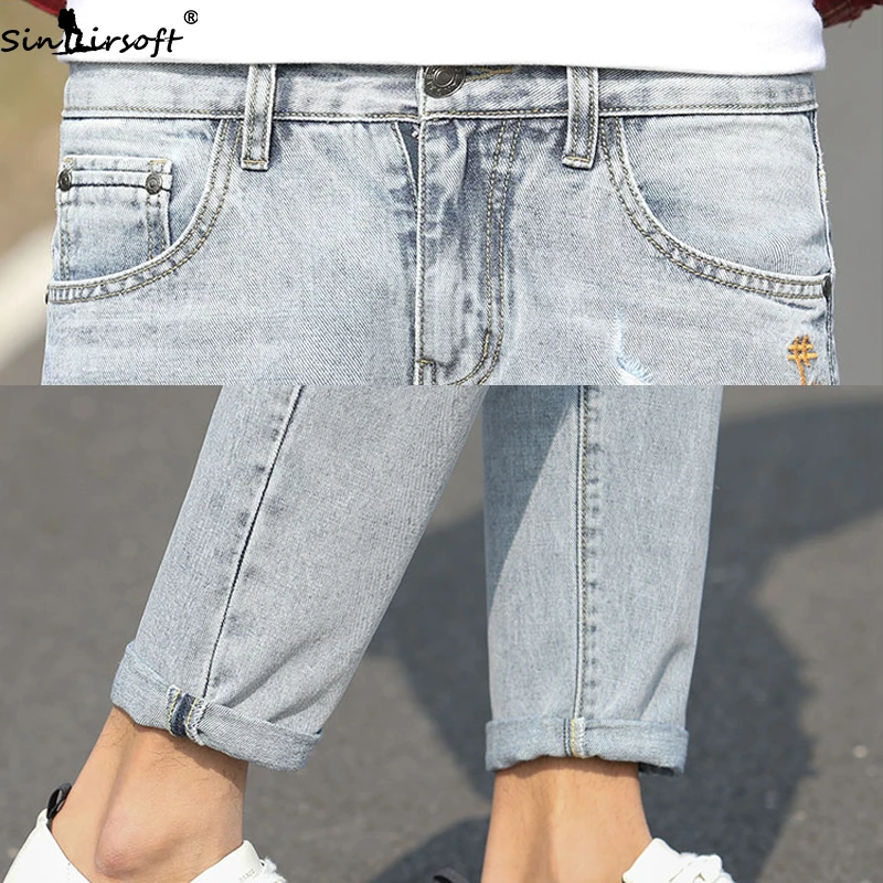 Spring And Summer Men's New Ripped Jeans Korean Trend Slim Loose Wild Straight Casual Denim Trousers Men Tide Brand|Мужские джинсы| |