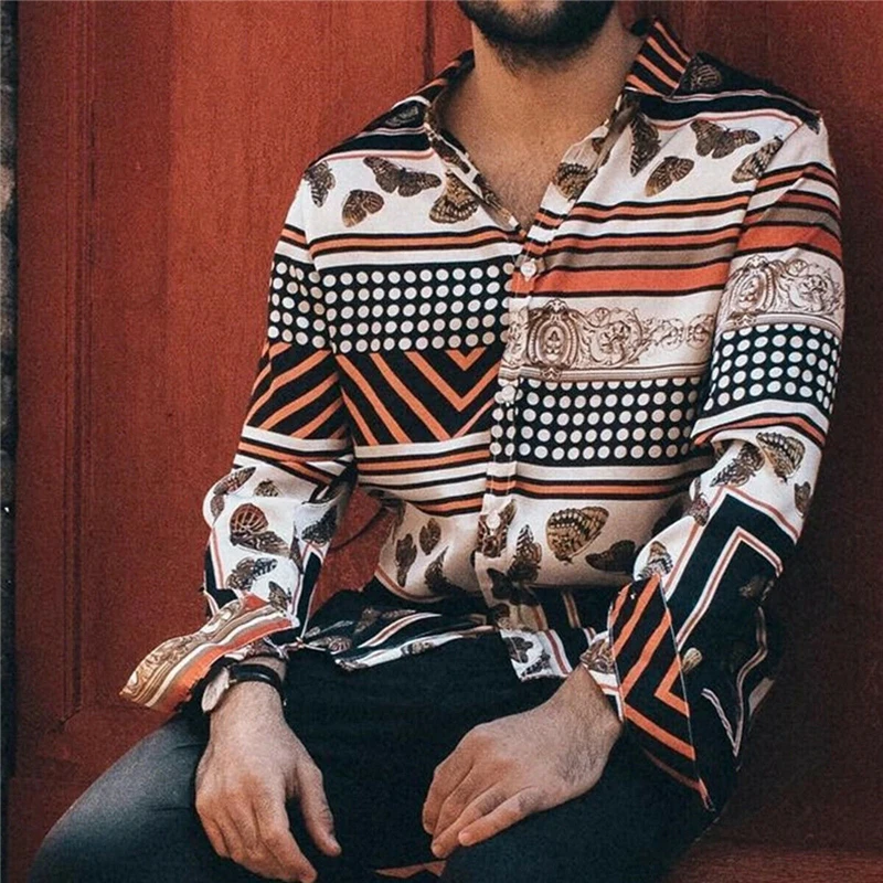 Рубашка мужская с коротким рукавом гавайская Цветочная блузка приталенная