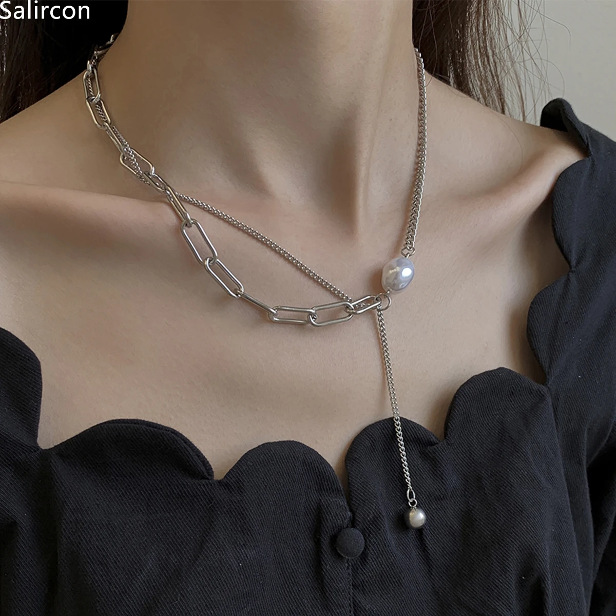 

2021 Trend Punk Silver Color Stainless Steel Chain Choker Necklace For Women Men Tassel Round Pendant Necklace Hiphop Jewelry