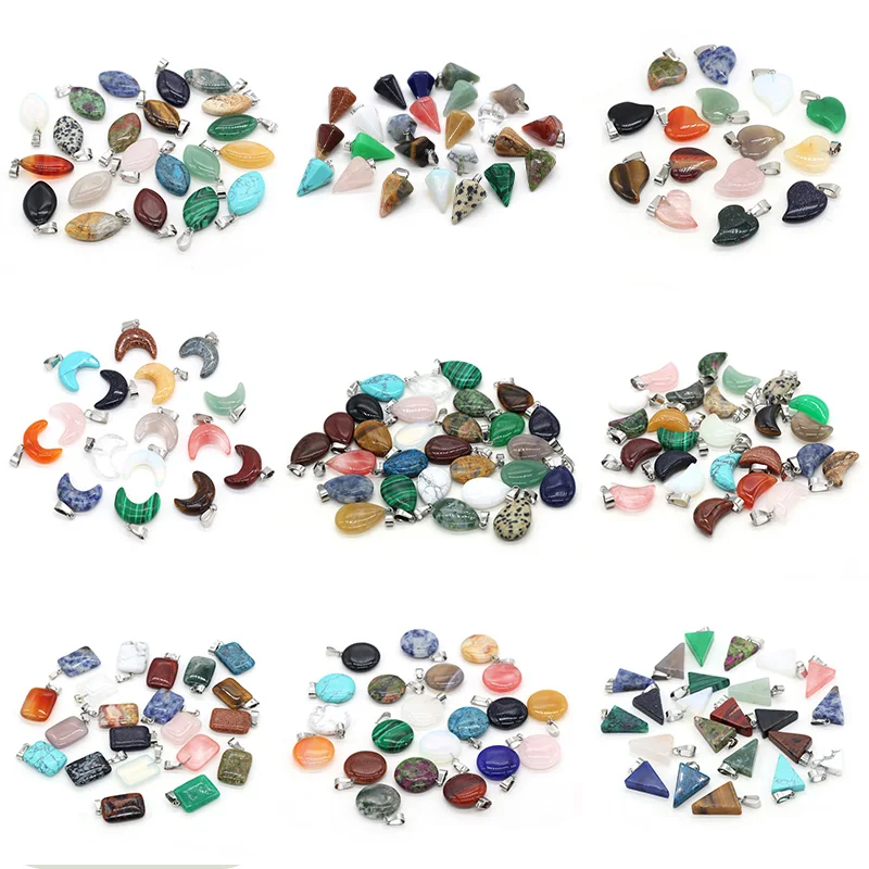 

50pcs Natural Rose Quartzs Grey Agates Pendant Stone Pendant for Jewelry Making DIY Accessories Fit Necklaces