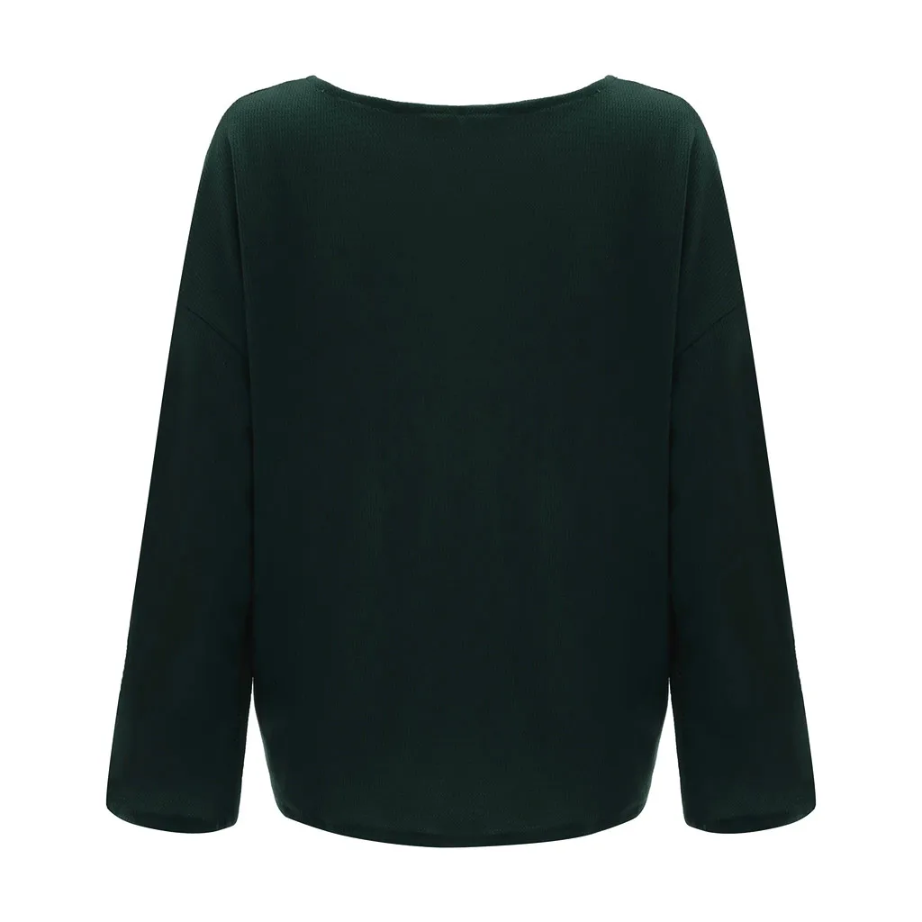 

Women's solid color drawstring loose V-neck Blouse Loose Long Sleeve V-neck Pullover Tops Shirt Femmes