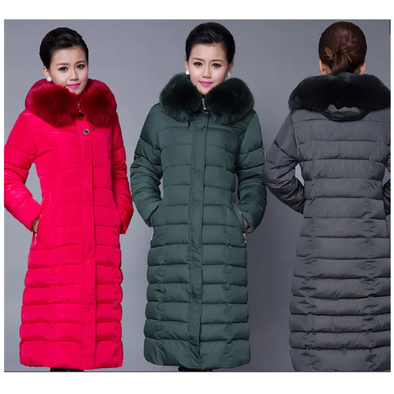 

2021 Winter Plus Size 5XL Down Jacket Cotton Padded Women Long Warm Thick Large Fur Collar Slim Cotton Coat Removable Cap Parkas