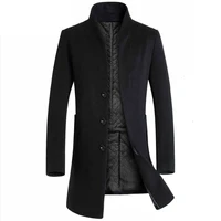 man wool jacket design trench coat windbreaker formal business grey breasted button male trench pockets overcoat men woolen coat