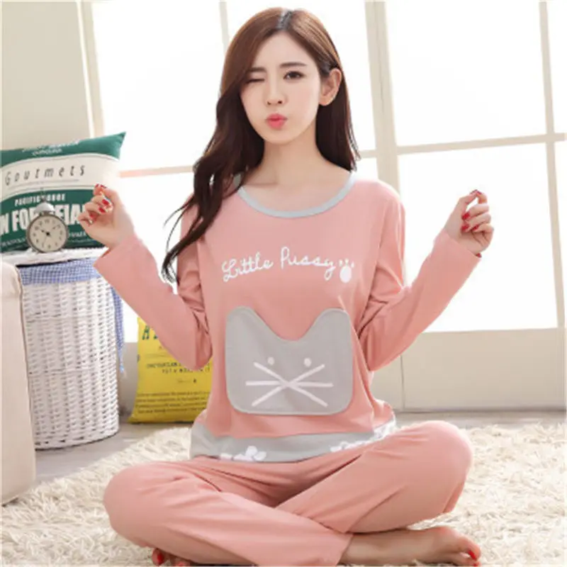 Factory Sale 2019 Women Pajamas Sets Suits Lovely Home Wear Long Sleeve Cotton Pyjamas Comfortable Girl Pijamas Mujer Sleepwear | Женская