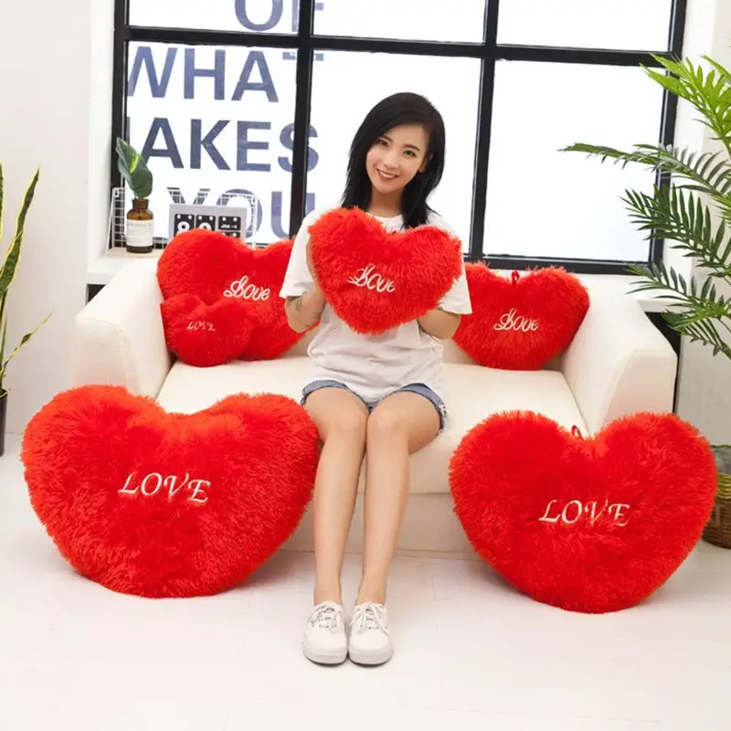 Новинка 2020 красная подушка в форме сердца вышитая буквами длинная пушистая