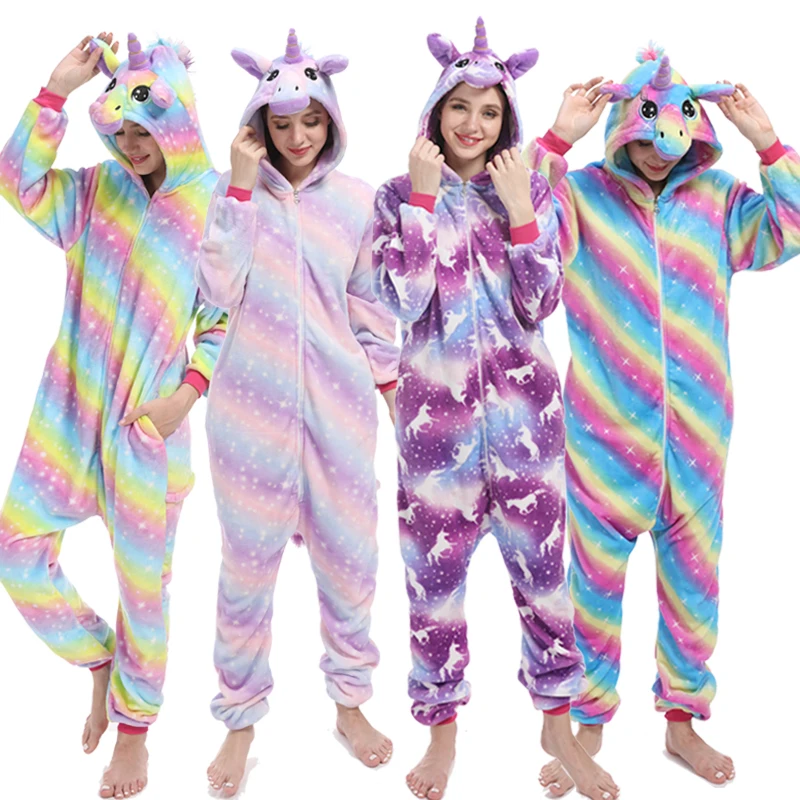 Детская зимняя пижамы кигуруми в виде животных стежка одежда для сна радужного