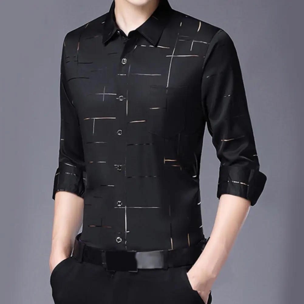 

Рубашка мужская классическая, модная сорочка с ассиметричными полосками, атласная, с отложным воротником, с длинными рукавами, в повседневном и деловом стиле