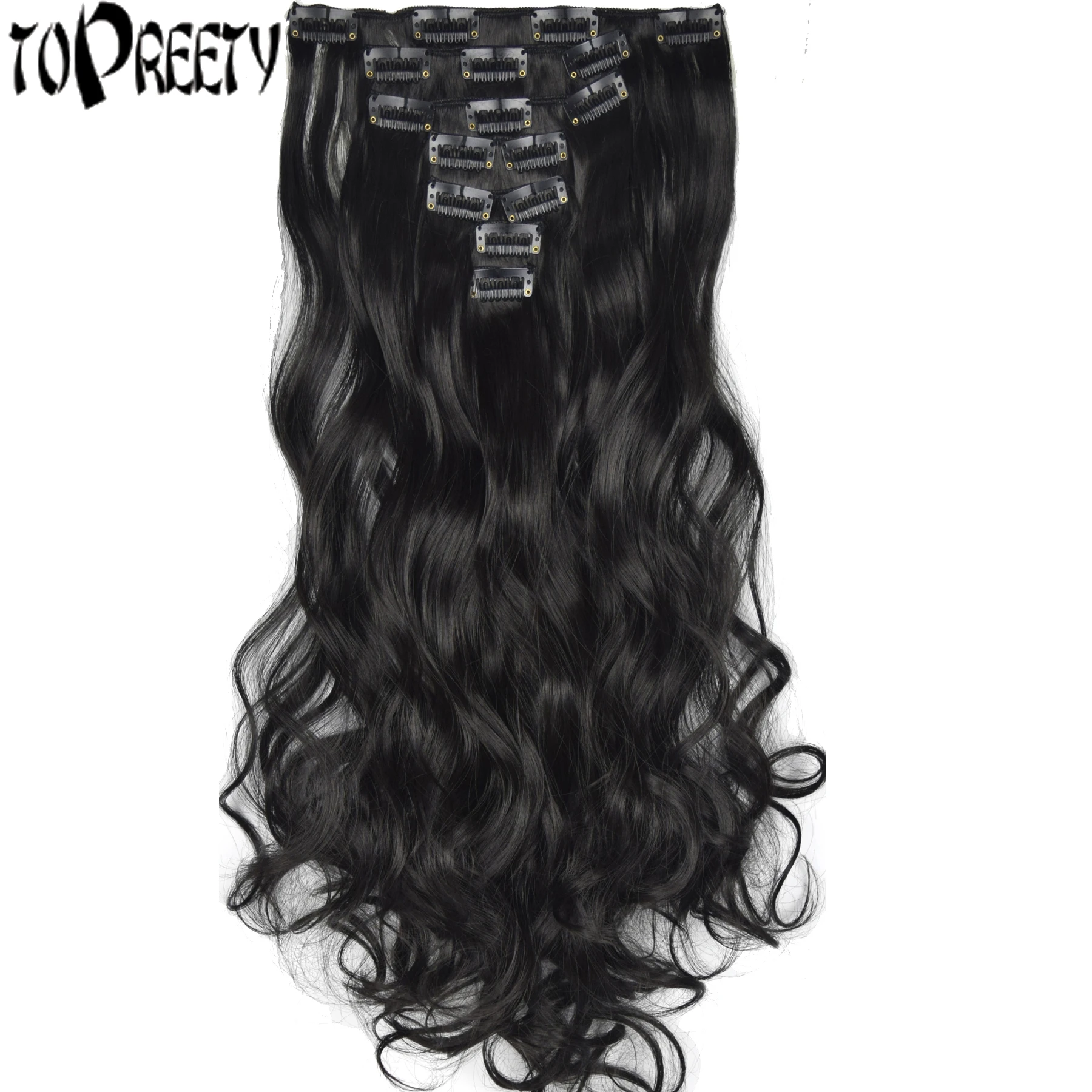 

TOPREETY Heat Resistant Synthetic Hair Fiber Body Wave 7pcs/set Clip in Hair Extensions 7008