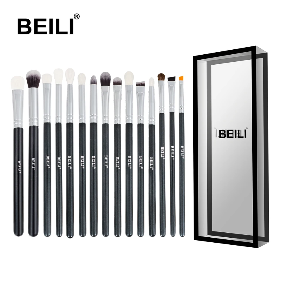 E15 BEILI черный полный Профессиональный набор кистей для макияжа натуральный козий волос основа порошок консилер, контур смешивание глаз 30 шт - Handle Color: E15