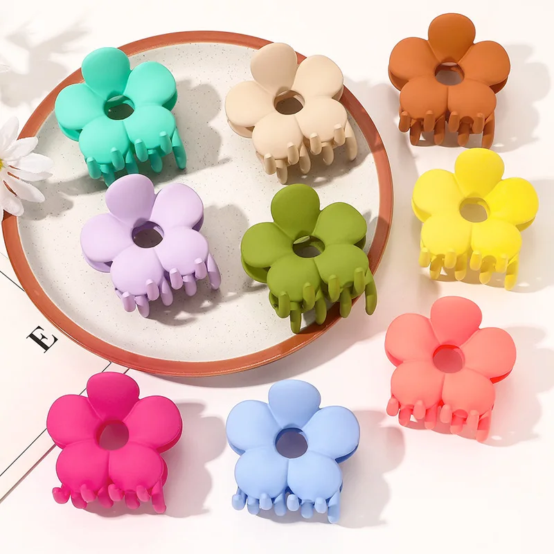 

2021 New Colorful Cute Flower Matte Hair Clips Hairpins Barrette Headwear for Women Girls Hair Claw Hair Accessories