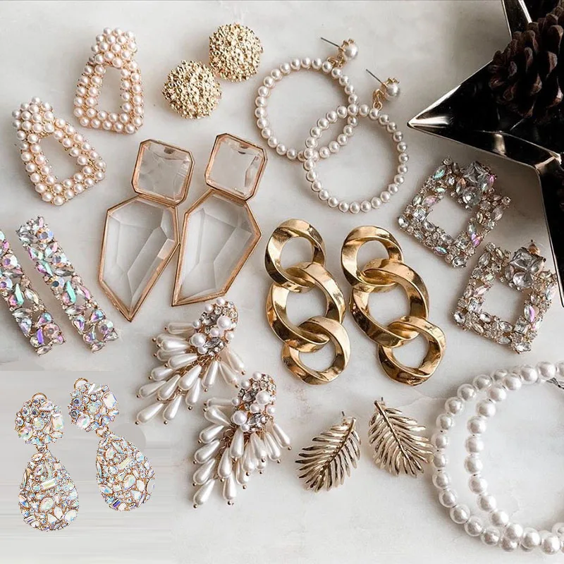 

Miwens New ZA Crystal Drop Earrinigs For Women Fashion Simulated Pearls Earrings Vintage Maxi Statement Hanging Earrings Jewelry