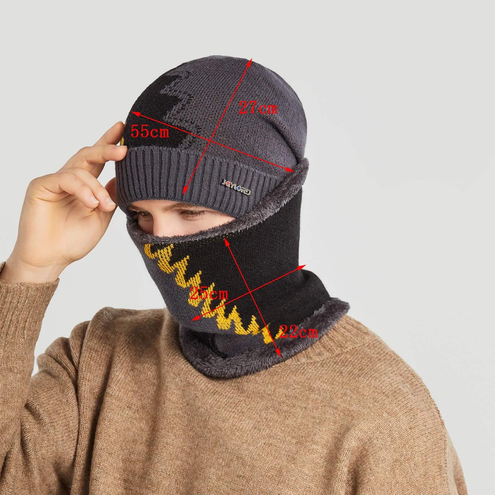 

1PCS Hat And 1PCS Scarf Adult Men's Windproof Thickened Knitted Hat Warm Cycling Eindproof Ear Mask Wool Hat Riding Sets
