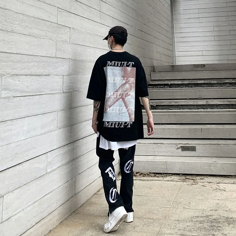 Мужские джинсы с вышивкой и надписью GODLIKEU уличная одежда свободные прямые брюки